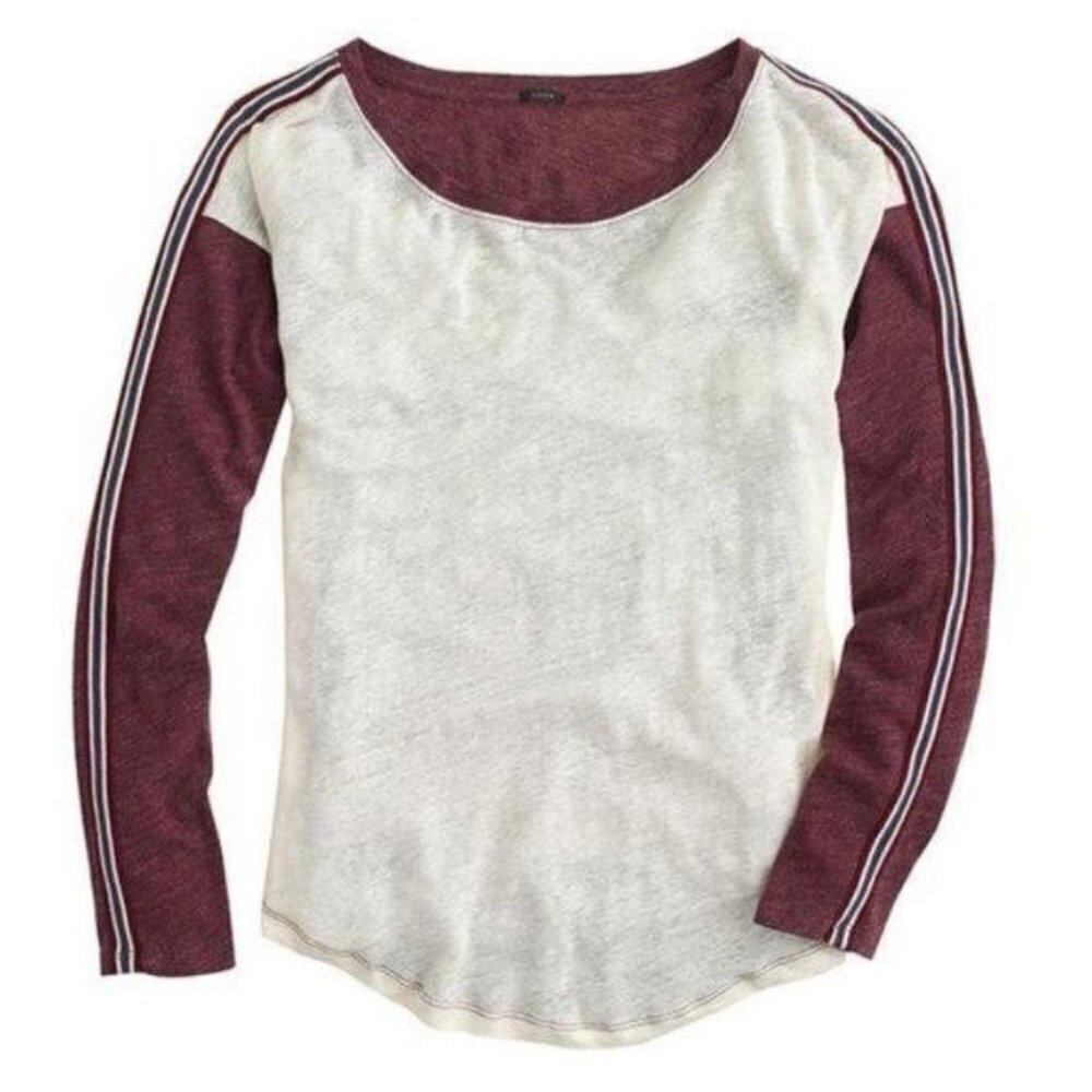J. Crew Side-Stripe Colorblock Baseball Tee Raglan Shirt 100% Linen Pullover XXS